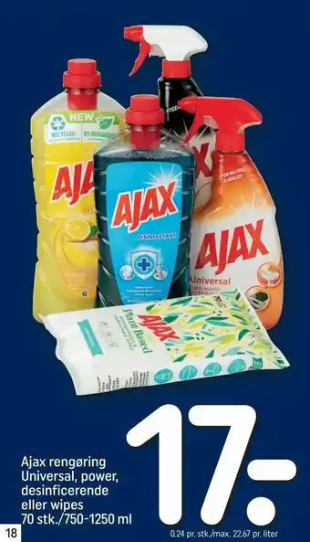 REMA 1000 Ajax rengøring Universal, power, desinficerende eller wipes tilbud