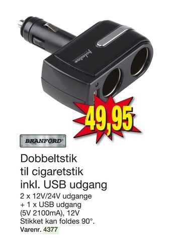 Harald Nyborg Dobbeltstik til cigaretstik inkl. usb udgang tilbud
