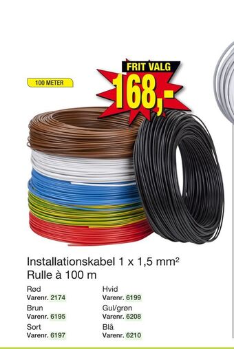 Harald Nyborg Installationskabel 1 x 1,5 mm2 rulle à 100 m tilbud