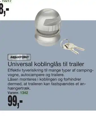Universal koblinglås til trailer