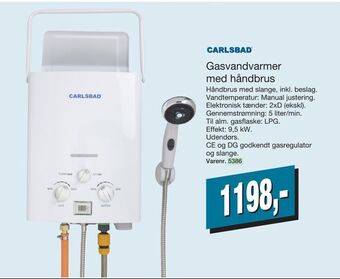 Gasvandvarmer med håndbrus