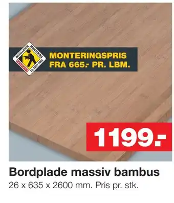 Bauhaus Bordplade massiv bambus tilbud