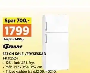 123 cm køle-/fryseskab
