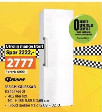 185 cm køleskab