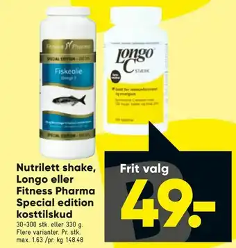 Bilka Nutrilett shake, Longo eller Fitness Pharma Special edition kosttilskud tilbud