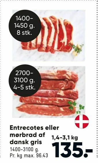 Bilka Entrecotes eller mørbrad af dansk gris tilbud