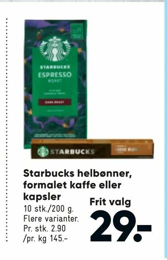 Bilka Starbucks helbønner, formalet kaffe eller kapsler tilbud