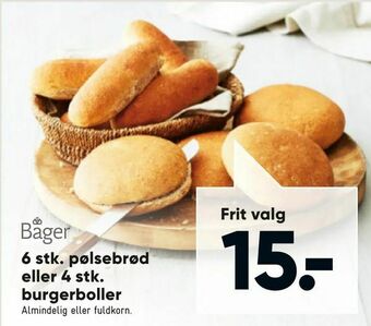 Bilka 6 stk. pølsebrød eller 4 stk. burgerboller tilbud