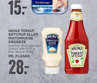 MENY Heinz tomatketchup eller mayonnaise squeeze tilbud
