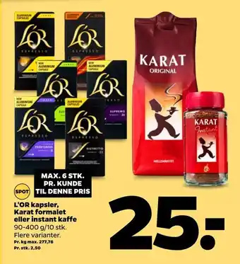 Netto L'or kapsler, karat formalet eller instant kaffe tilbud