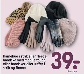 REMA 1000 Damehue i strik eller fleece, handske med mobile touch, eller handsker eller luffer i strik og fleece tilbud