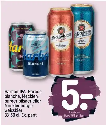 REMA 1000 Harboe ipa, harboe blanche, mecklenburger pilsner eller mecklenburger weissbier 33-50 cl. ex. pant tilbud