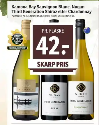 SPAR Kamona bay sauvignon blanc, nugan third generation shiraz eller chardonnay tilbud
