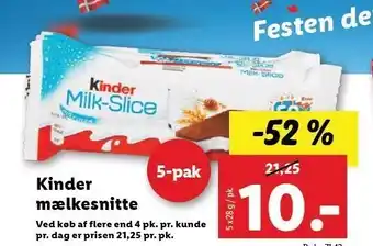 Lidl Kinder mælkesnitte 5-pak tilbud