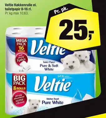 Veltie køkkenrulle el. toiletpapir 8-16 rl