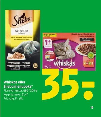 Coop 365 Whiskas eller sheba menuboks tilbud