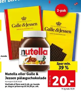 Lidl Nutella eller galle & jessen pålægschokolade tilbud