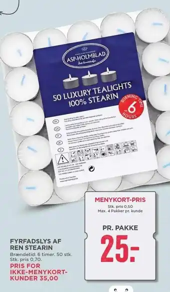 MENY Fyrfadslys af ren stearin - 50 stk - medlemspris tilbud