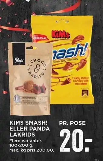 MENY Kims smash! eller panda lakrids tilbud