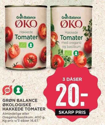 MENY Grøn balance økologiske hakkede tomater tilbud