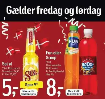 Føtex Sol øl, fun el. scoop tilbud