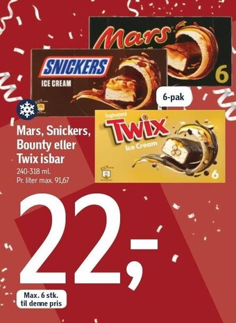 Føtex Mars, snickers, bounty el. twix isbar tilbud