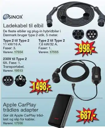 Harald Nyborg Ladekabel til elbil el. apple carplay trådløs adapter tilbud