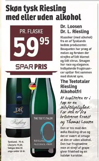SPAR Dr. loosen dr. l. riesling el. the teetotaler riesling alkoholfri tilbud