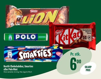 Min Købmand Nestlé chokoladebar, smarties eller polo mint tilbud