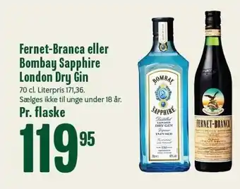 Min Købmand Fernet-branca eller bombay sapphire london dry gin tilbud