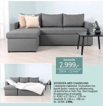 Daells Bolighus Sovesofa med chaiselong tilbud