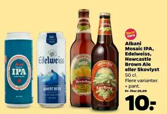 Albani Mosaic IPA, Edelweiss, Newcastle Brown Ale eller Skovlyst