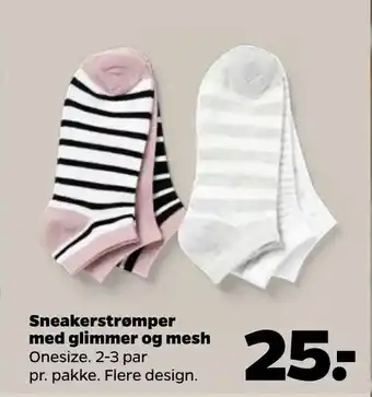 Sneakerstrømper med glimmer og mesh