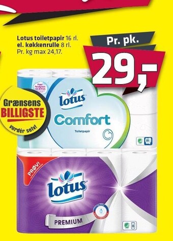 Fleggaard Lotus toiletpapir el. køkkenrulle tilbud