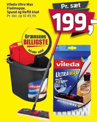 Fleggaard Vileda ultra max fladmoppe, spand & refill klud tilbud