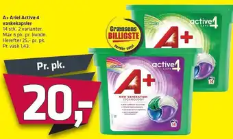 Fleggaard A+ ariel active 4 vaskekapsler tilbud