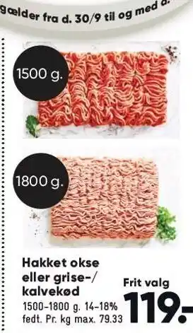 Bilka Hakket okse el. grise-/kalvekød tilbud