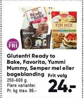 Bilka Glutenfri ready to bake, favorita, yummi mummy, semper mel el. bageblanding tilbud