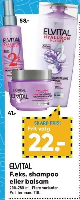 Bilka Elvital f.eks. shampoo el. balsam tilbud