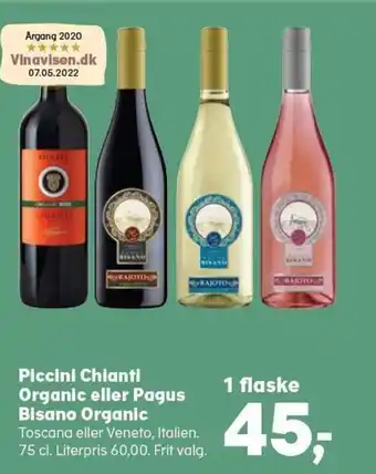 SuperBrugsen Piccini Chianti Organic eller Pagus Bisano Organic tilbud