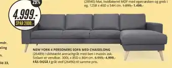 My Home New York 4 Personers Sofa Med Chaiselong tilbud