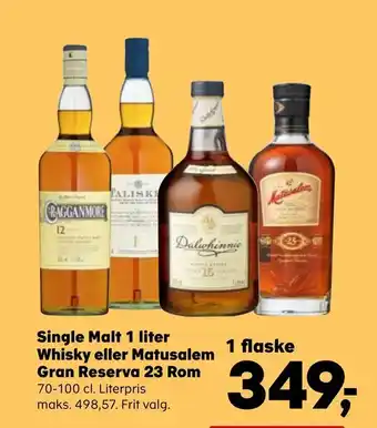 Single malt 1 liter whisky eller matusalem gran reserva 23 rom