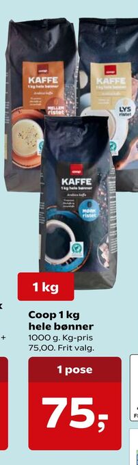 SuperBrugsen Coop 1 kg hele bønner tilbud