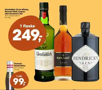 SuperBrugsen Glenfiddich 12 års whisky, renault vsop, cognac eller hendrick's gin tilbud