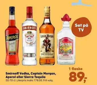 SuperBrugsen Smirnoff vodka, captain morgan, aperol eller sierra tequila tilbud