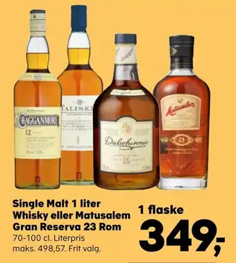 SuperBrugsen Single malt 1 liter whisky eller matusalem gran reserva 23 rom tilbud