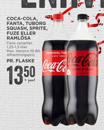 MENY Coca-cola, fanta, tuborg squash, sprite, fuze eller ramlösa tilbud