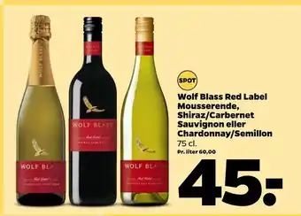 Wolf blass red label mousserende, shiraz/carbernet sauvignon eller chardonnay/semillon