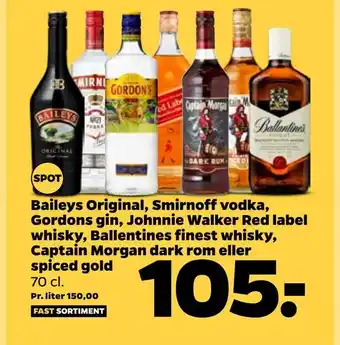 Netto Baileys original, smirnoff vodka, gordons gin, johnnie walker red label whisky, ballentines finest whisky, captain morgan dar tilbud