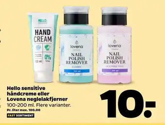 Netto Hello håndcreme eller lovena neglelakfjerner sensitive tilbud